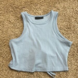 Light blue shein open back tank top